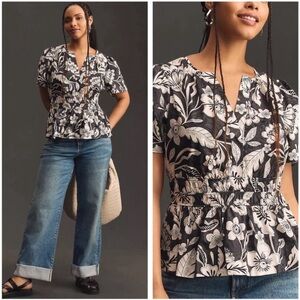 Anthropologie Somerset Blouse Top floral stretch waist and fabric Sz XL